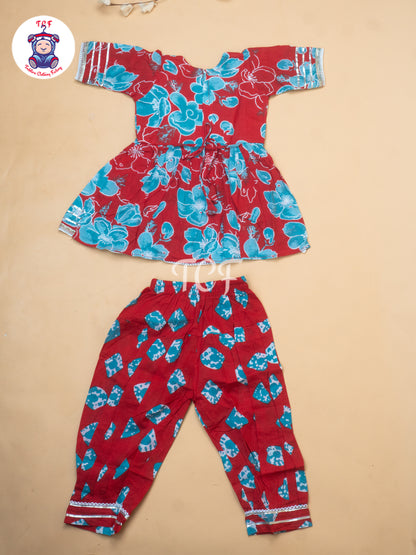 Red - Girls Embrodiery Bandhej Lehariya Salwar