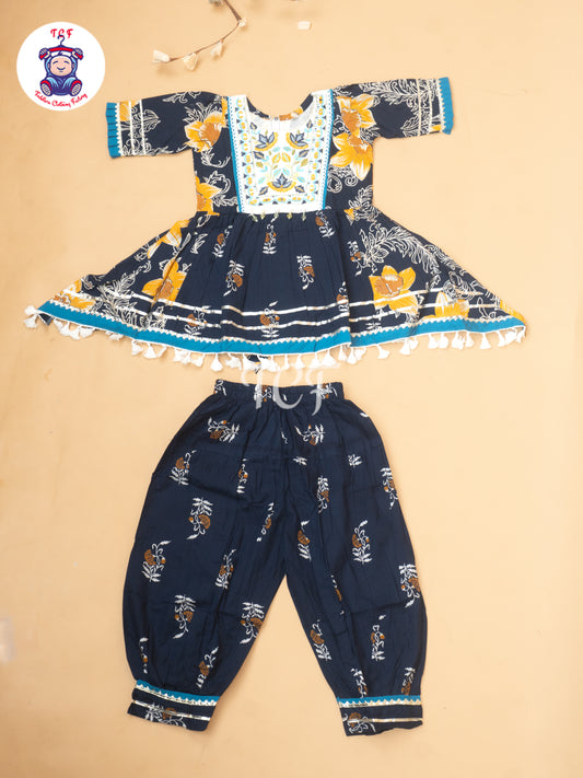 Blue - Girls Embrodiery Bandhej Lehariya Salwar