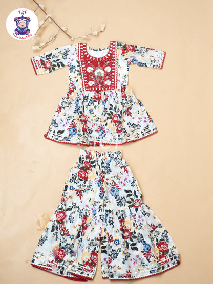 White & Red - Girls Embrodiery Bandhej Lehariya Salwar