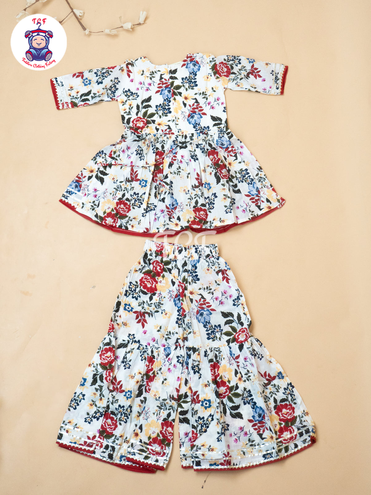 White & Red - Girls Embrodiery Bandhej Lehariya Salwar
