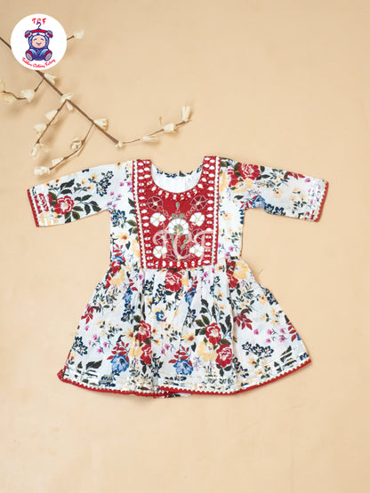 White & Red - Girls Embrodiery Bandhej Lehariya Salwar