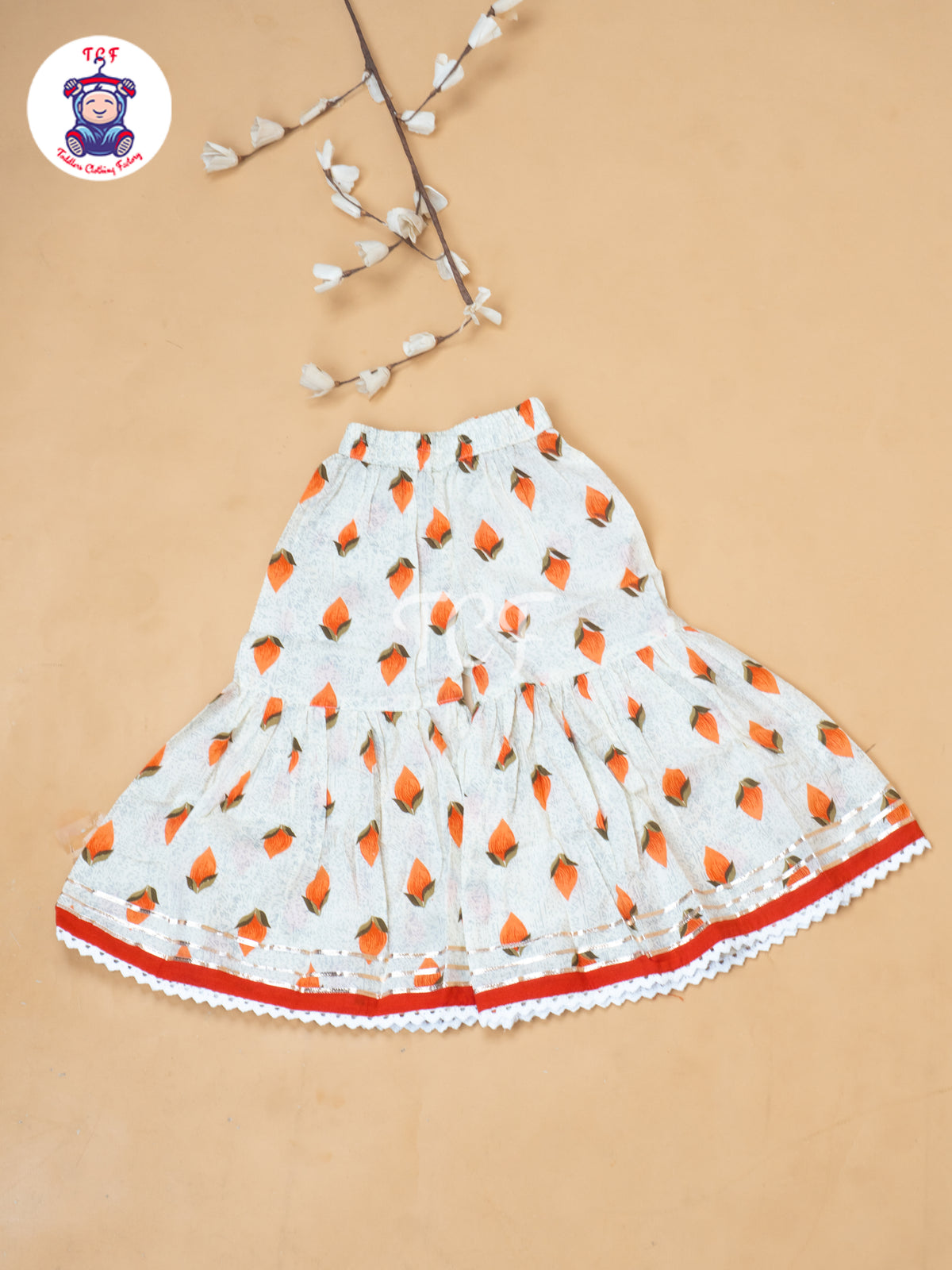White & Orange - Girls Embrodiery Bandhej Lehariya Salwar