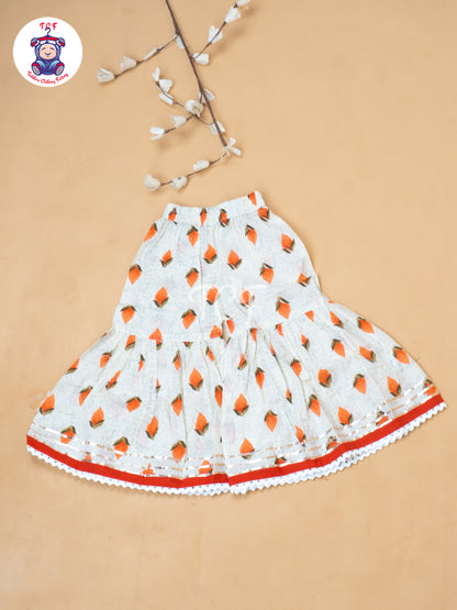 White & Orange - Girls Embrodiery Bandhej Lehariya Salwar