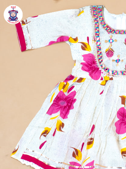White & Pink - Girls Embrodiery Bandhej Lehariya Salwar