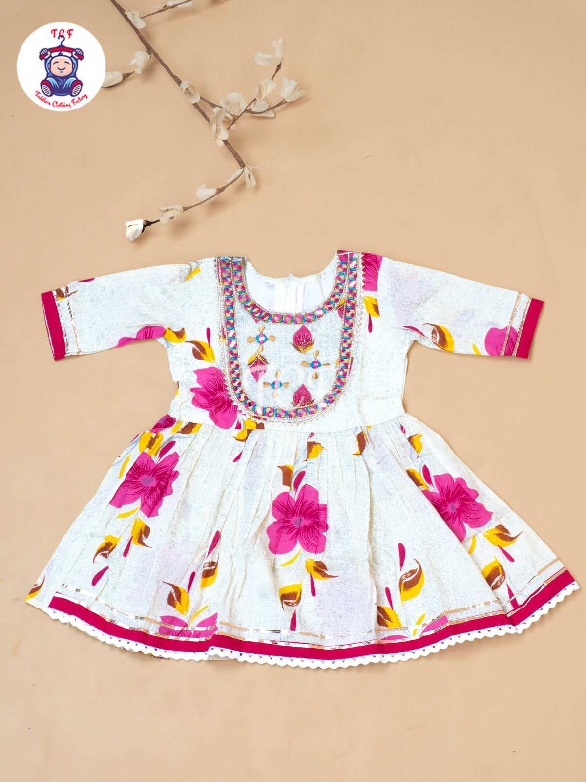 White & Pink - Girls Embrodiery Bandhej Lehariya Salwar