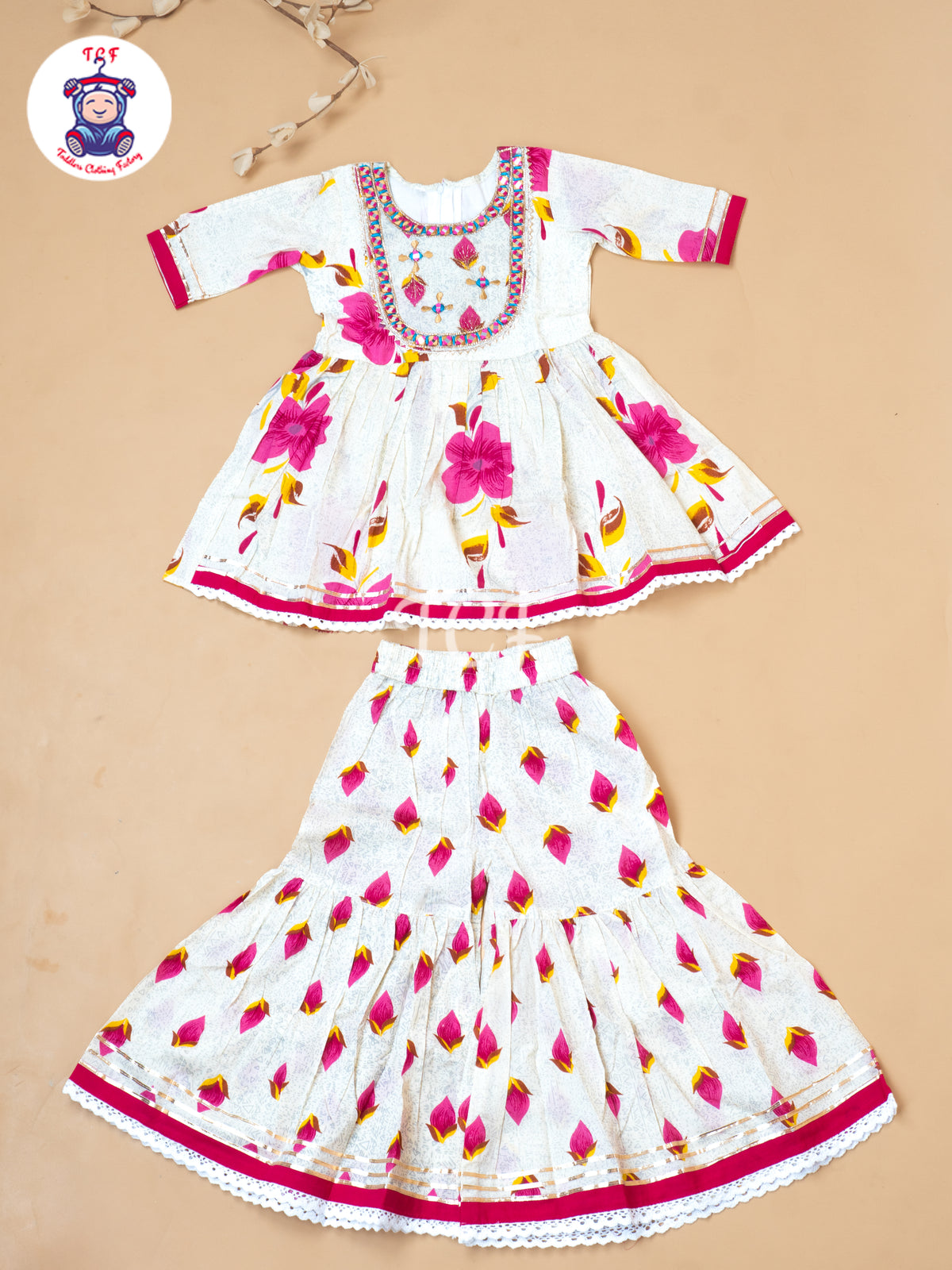 White & Pink - Girls Embrodiery Bandhej Lehariya Salwar