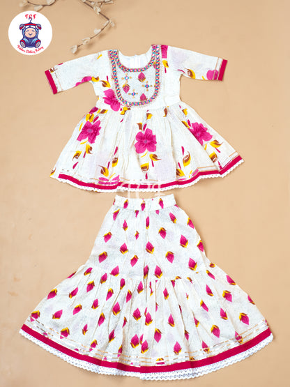 White & Pink - Girls Embrodiery Bandhej Lehariya Salwar