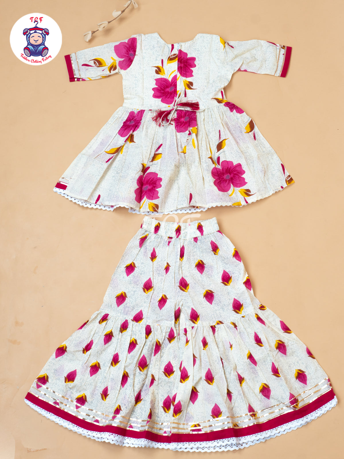 White & Pink - Girls Embrodiery Bandhej Lehariya Salwar
