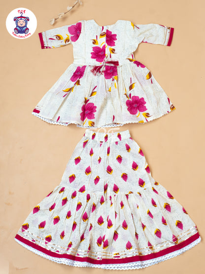 White & Pink - Girls Embrodiery Bandhej Lehariya Salwar