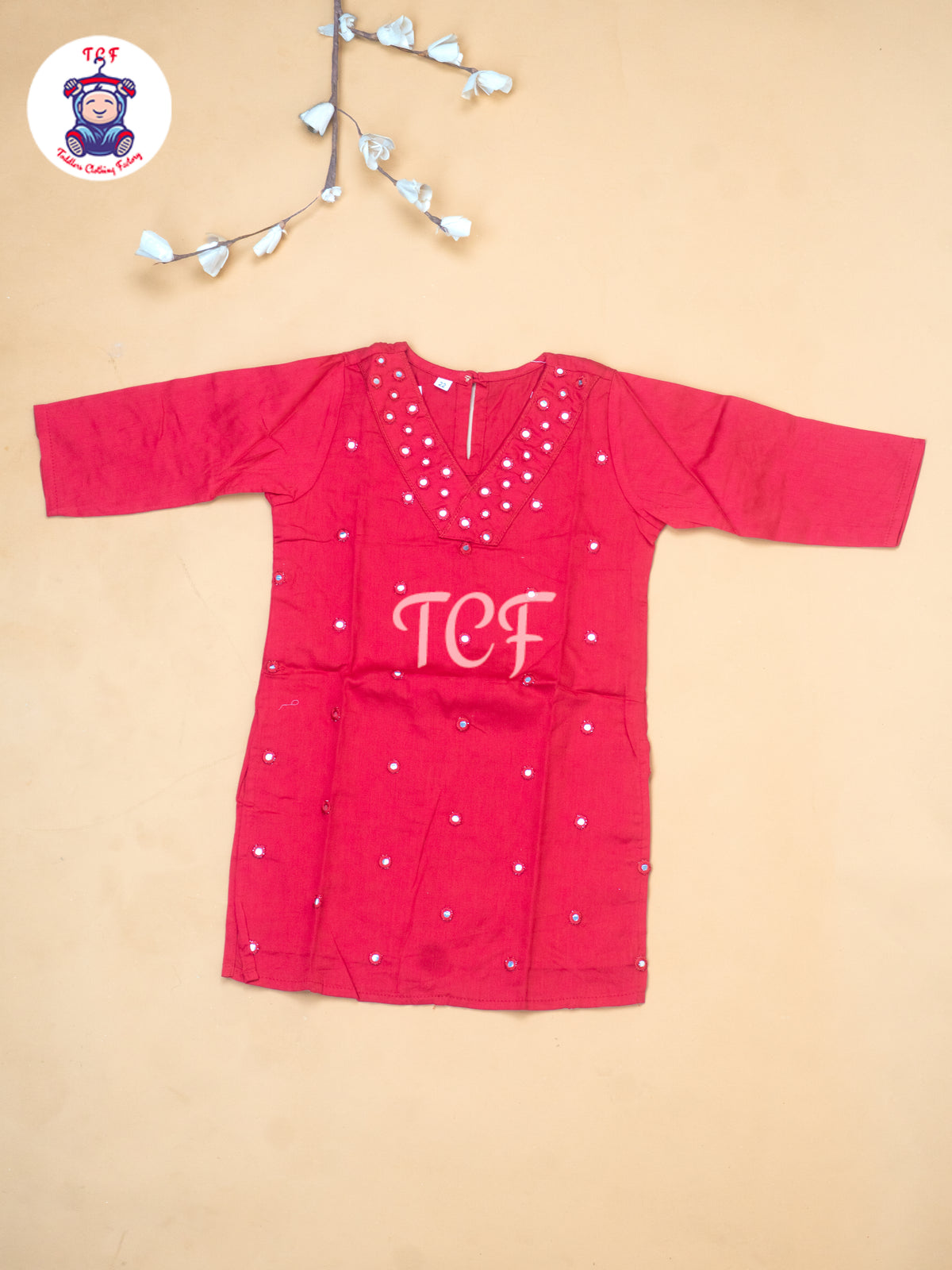 Red - Girls Mirror Embrodiery Co-ords Sets