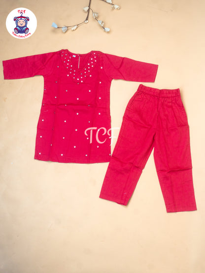 Red - Girls Mirror Embrodiery Co-ords Sets