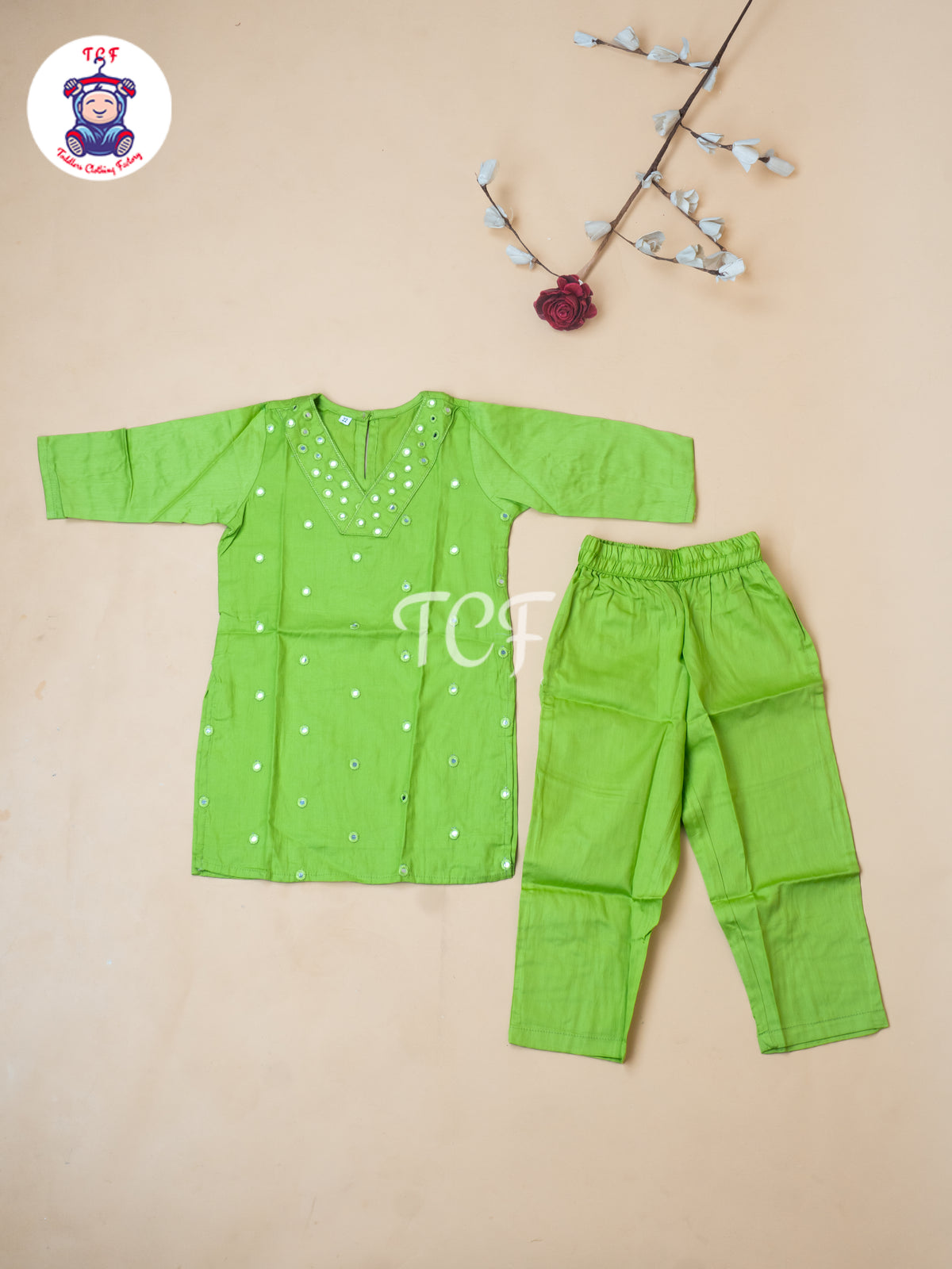 Pista Green - Girls Mirror Embrodiery Co-ords Sets