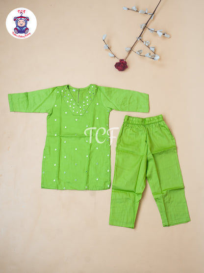Pista Green - Girls Mirror Embrodiery Co-ords Sets