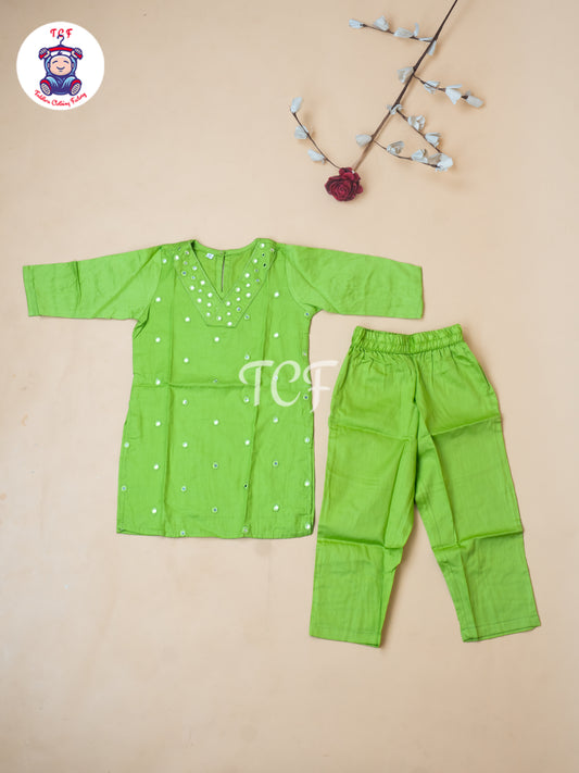 Pista Green - Girls Mirror Embrodiery Co-ords Sets