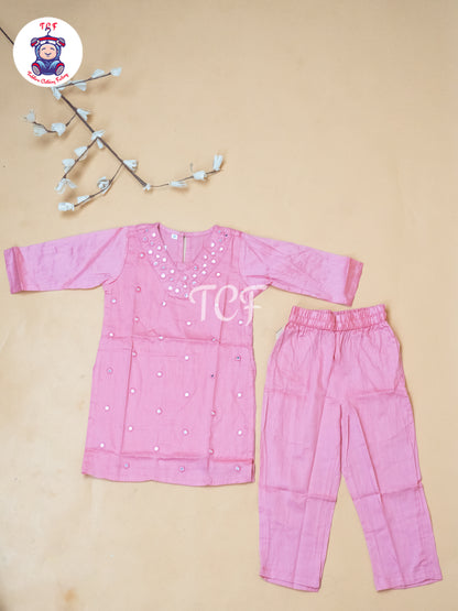 Peach - Girls Mirror Embrodiery Co-ords Sets