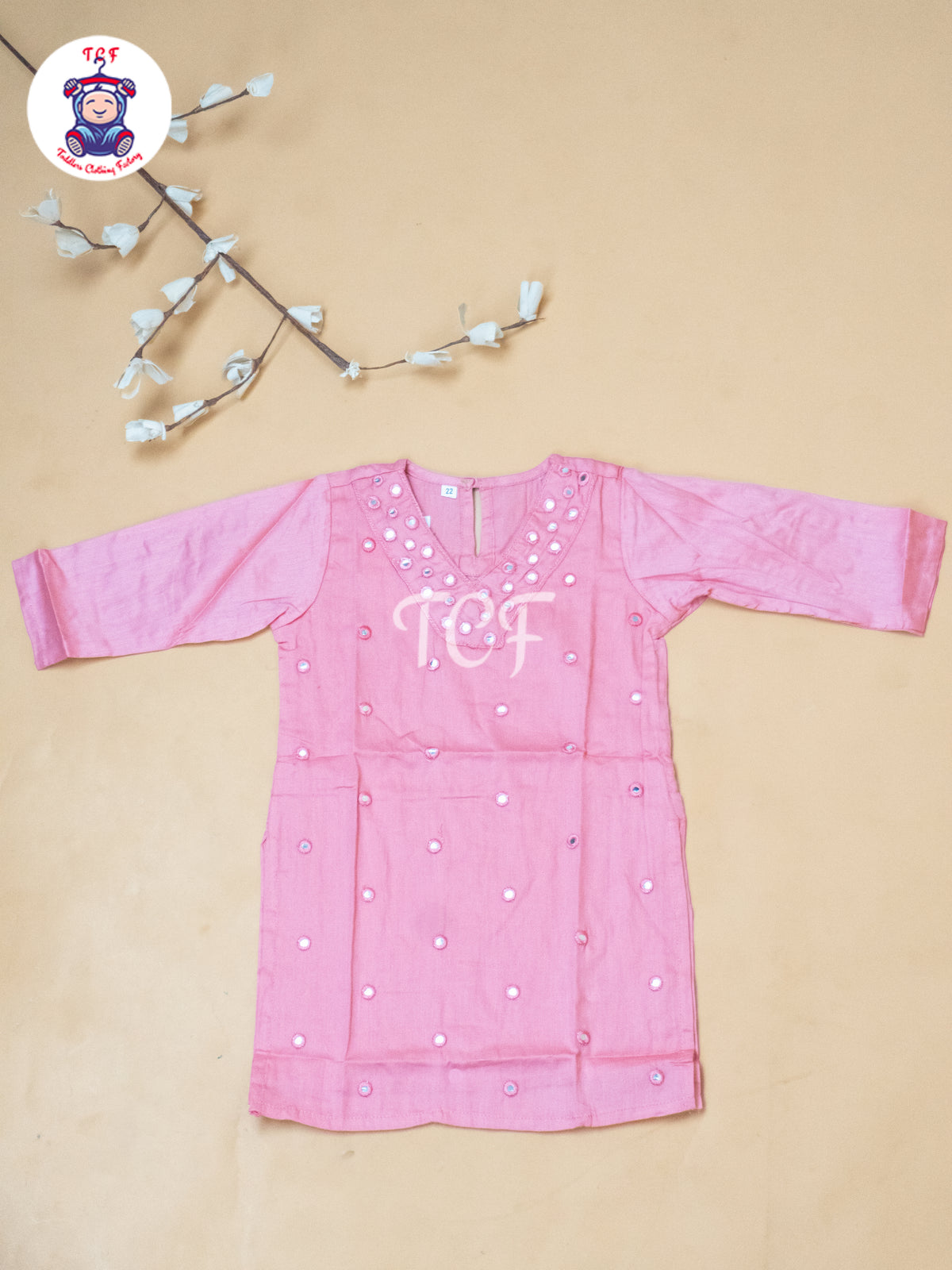 Peach - Girls Mirror Embrodiery Co-ords Sets