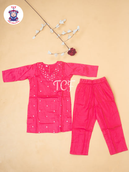 Pink - Girls Mirror Embrodiery Co-ords Sets