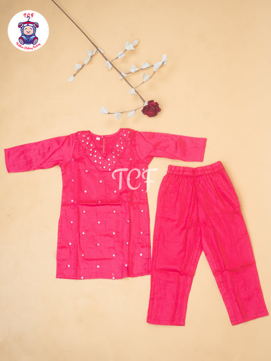 Pink - Girls Mirror Embrodiery Co-ords Sets