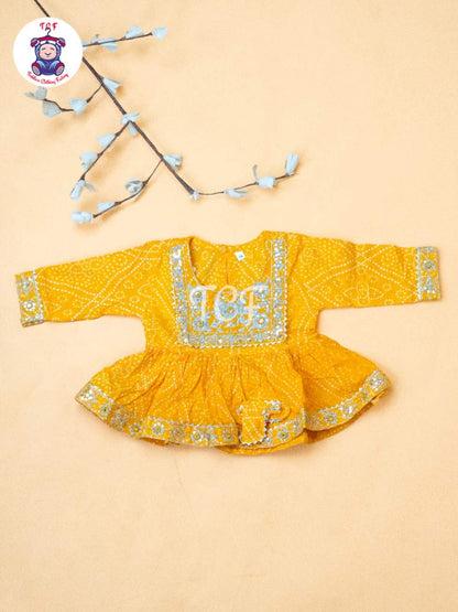Yellow - Girls Bhandhej Embroidery Salwar