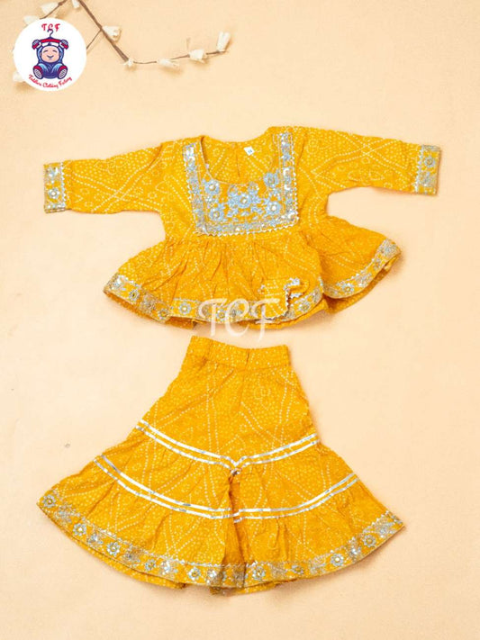 Yellow - Girls Bhandhej Embroidery Salwar