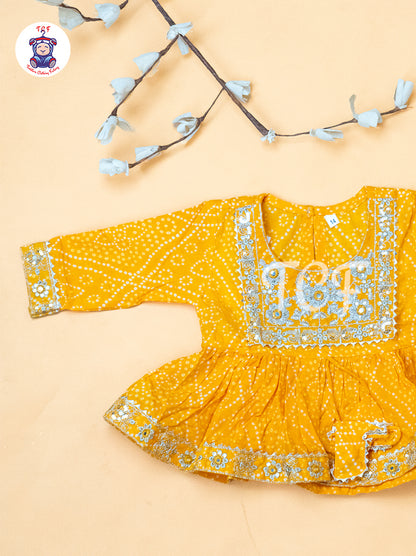 Yellow - Girls Bhandhej Embroidery Salwar
