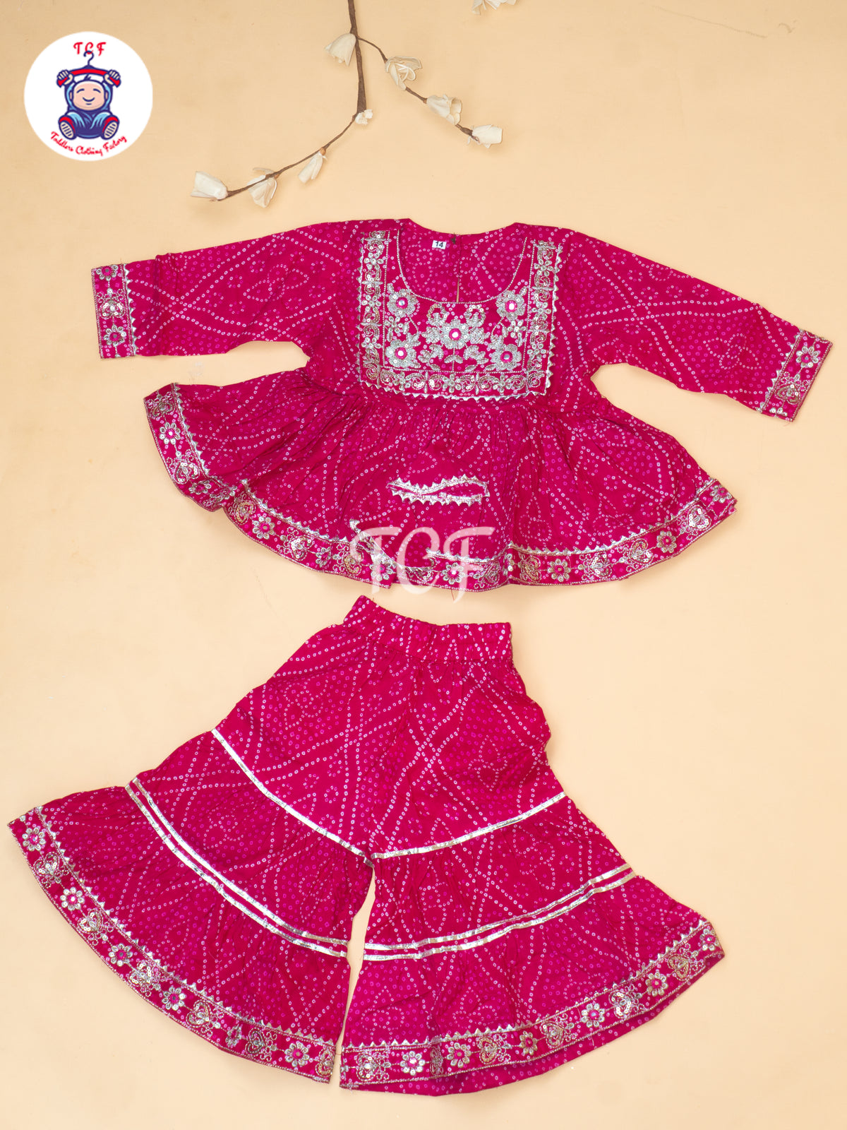 Pink - Girls Bhandhej Embroidery Salwar