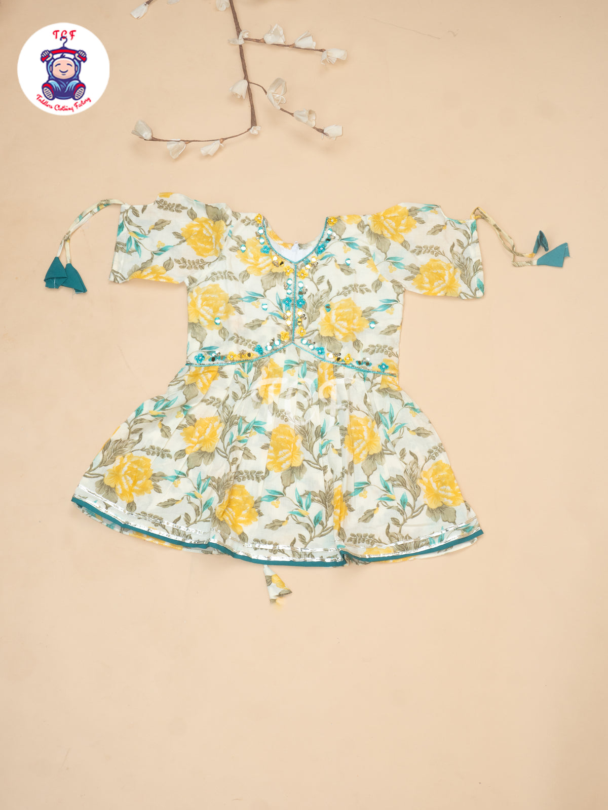 Yellow - Girls Printed Alia Cut Angrakha Salwar
