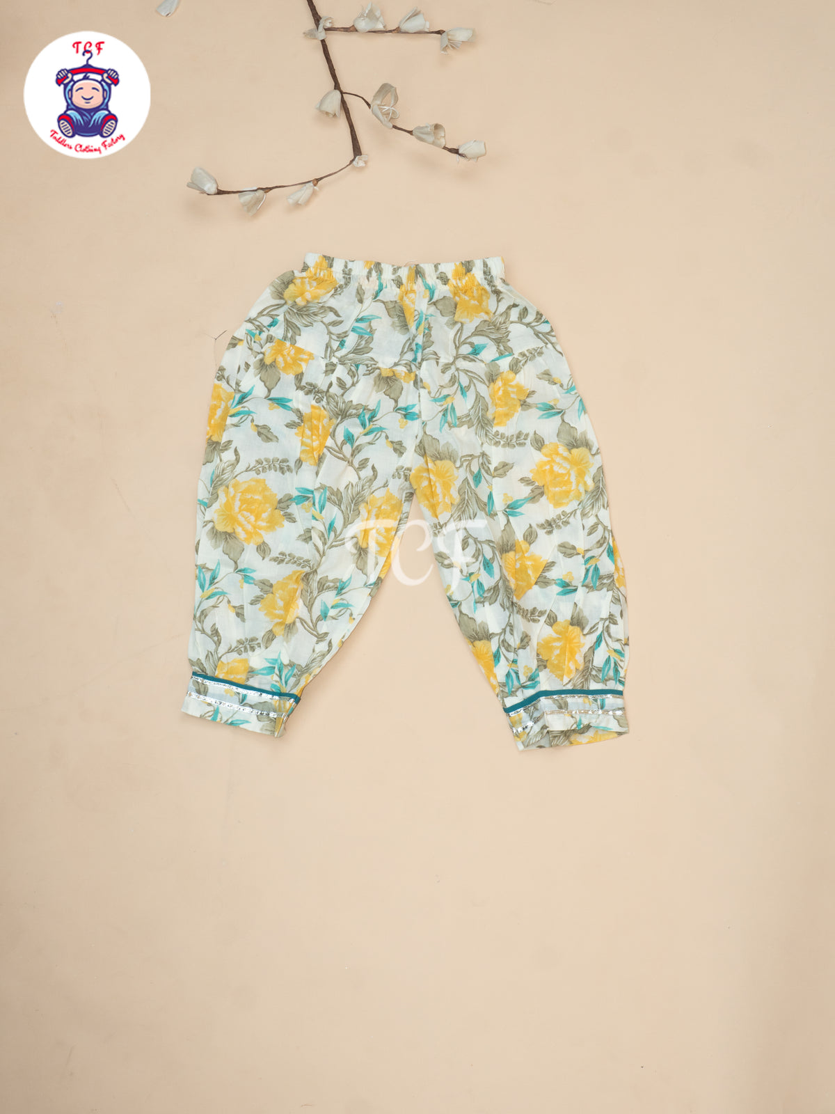 Yellow - Girls Printed Alia Cut Angrakha Salwar
