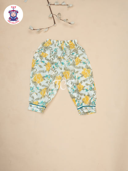 Yellow - Girls Printed Alia Cut Angrakha Salwar
