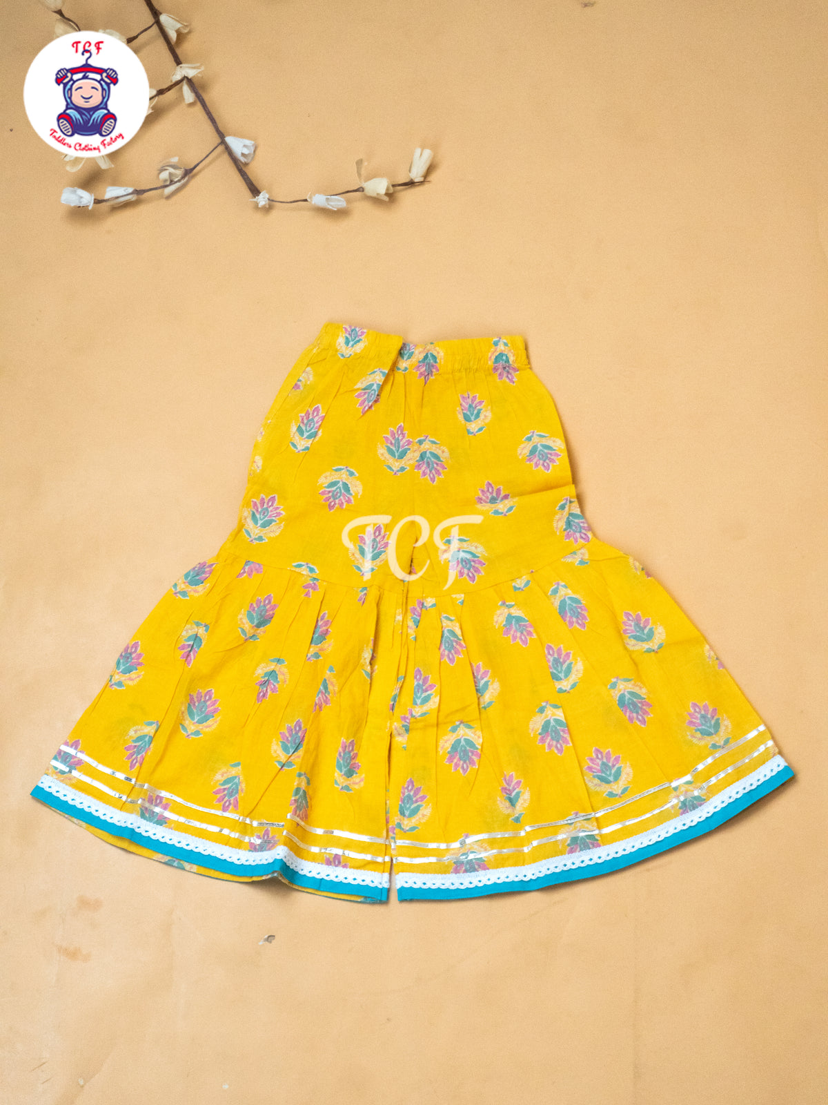 Yellow & Green - Girls Printed Alia Cut Angrakha Salwar