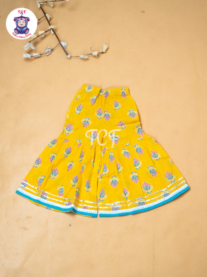 Yellow & Green - Girls Printed Alia Cut Angrakha Salwar