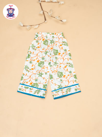 White & Orange  - Girls Bhandhej Embroidery Salwar