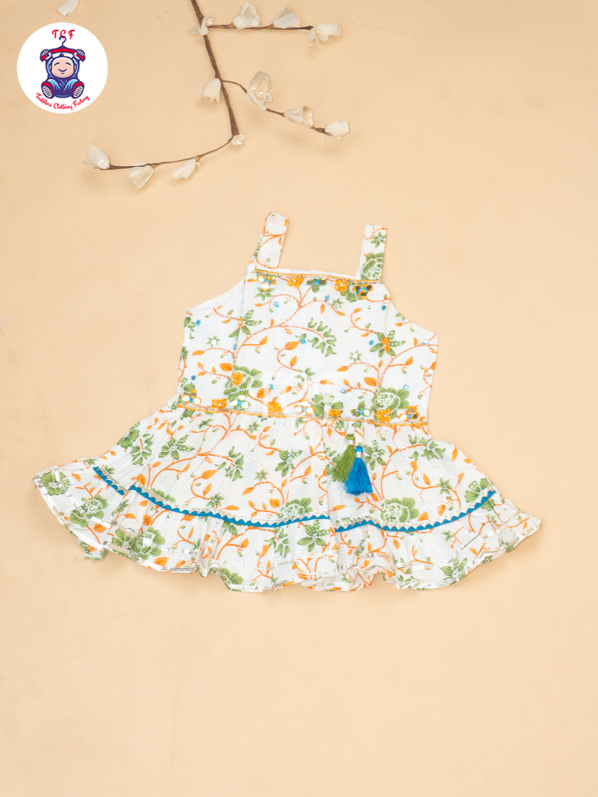 White & Orange  - Girls Bhandhej Embroidery Salwar