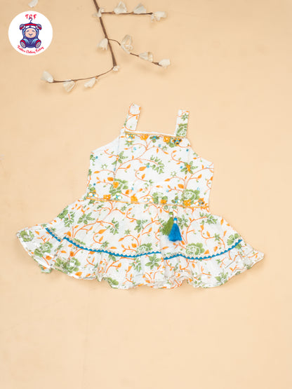 White & Orange  - Girls Bhandhej Embroidery Salwar