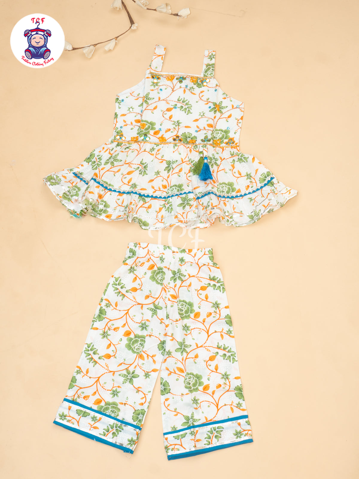 White & Orange  - Girls Bhandhej Embroidery Salwar