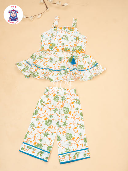 White & Orange  - Girls Bhandhej Embroidery Salwar