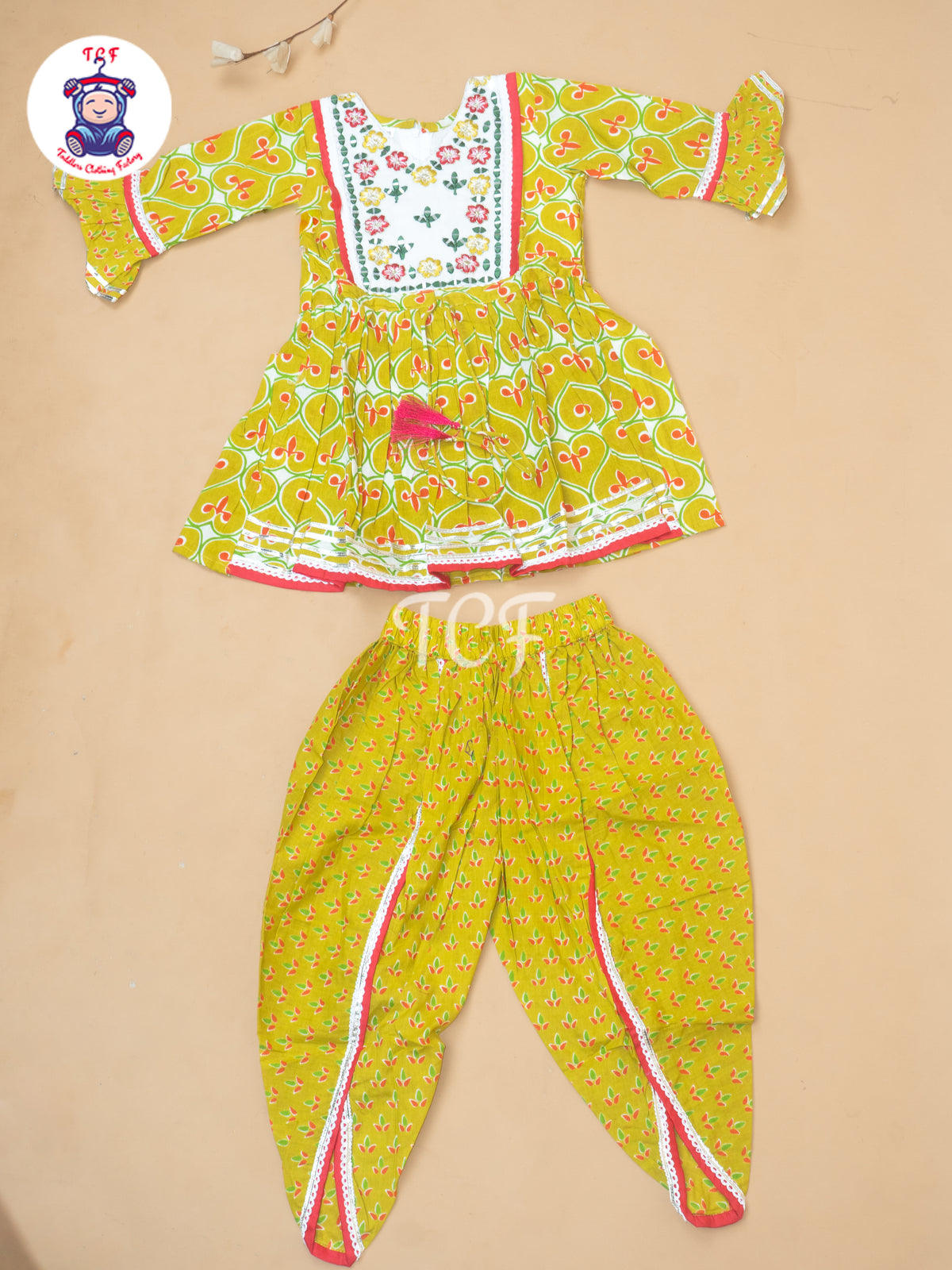 Mehandi Green - Girls Embrodiery Salwar With  Dhoti