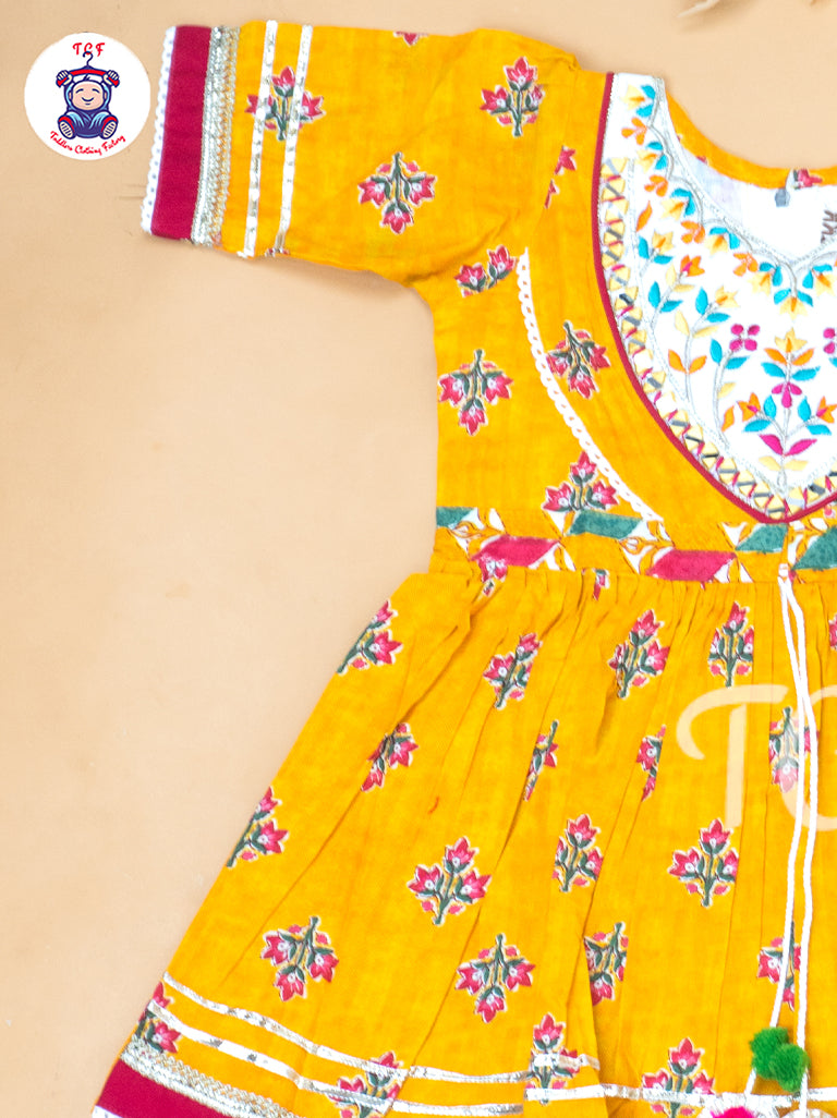 Mustard - Girls Embrodiery Salwar With  Dhoti