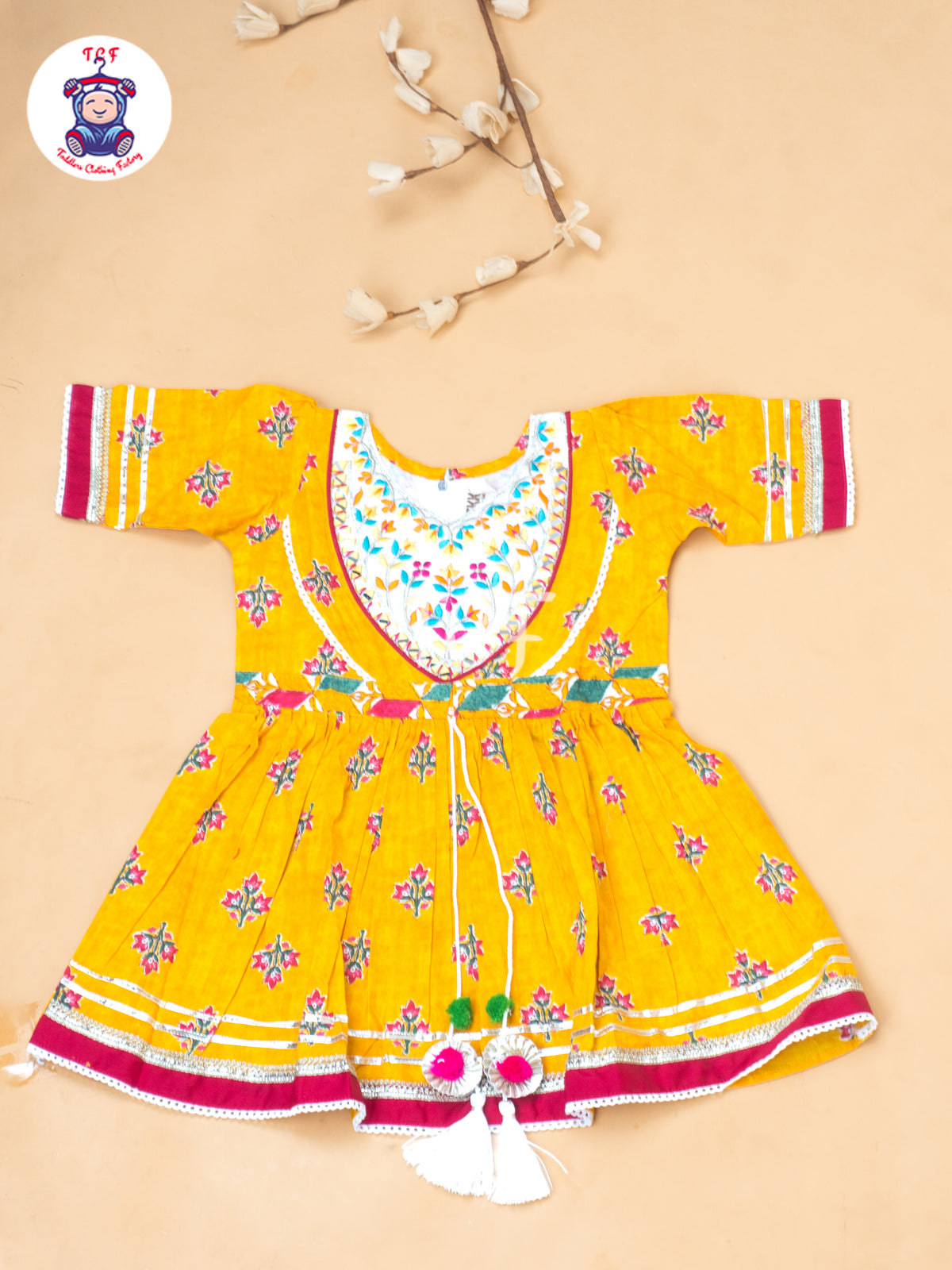 Mustard - Girls Embrodiery Salwar With  Dhoti