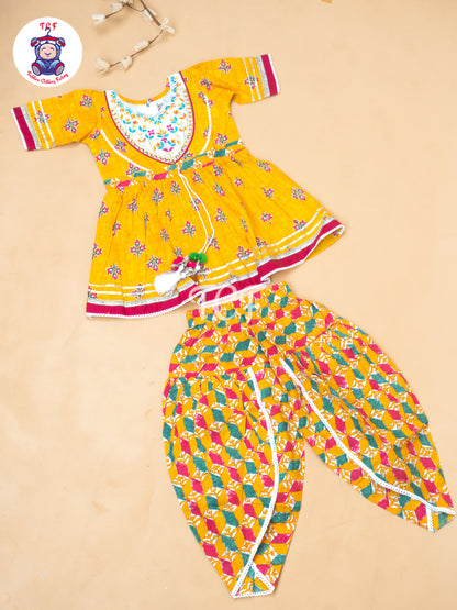 Mustard - Girls Embrodiery Salwar With  Dhoti