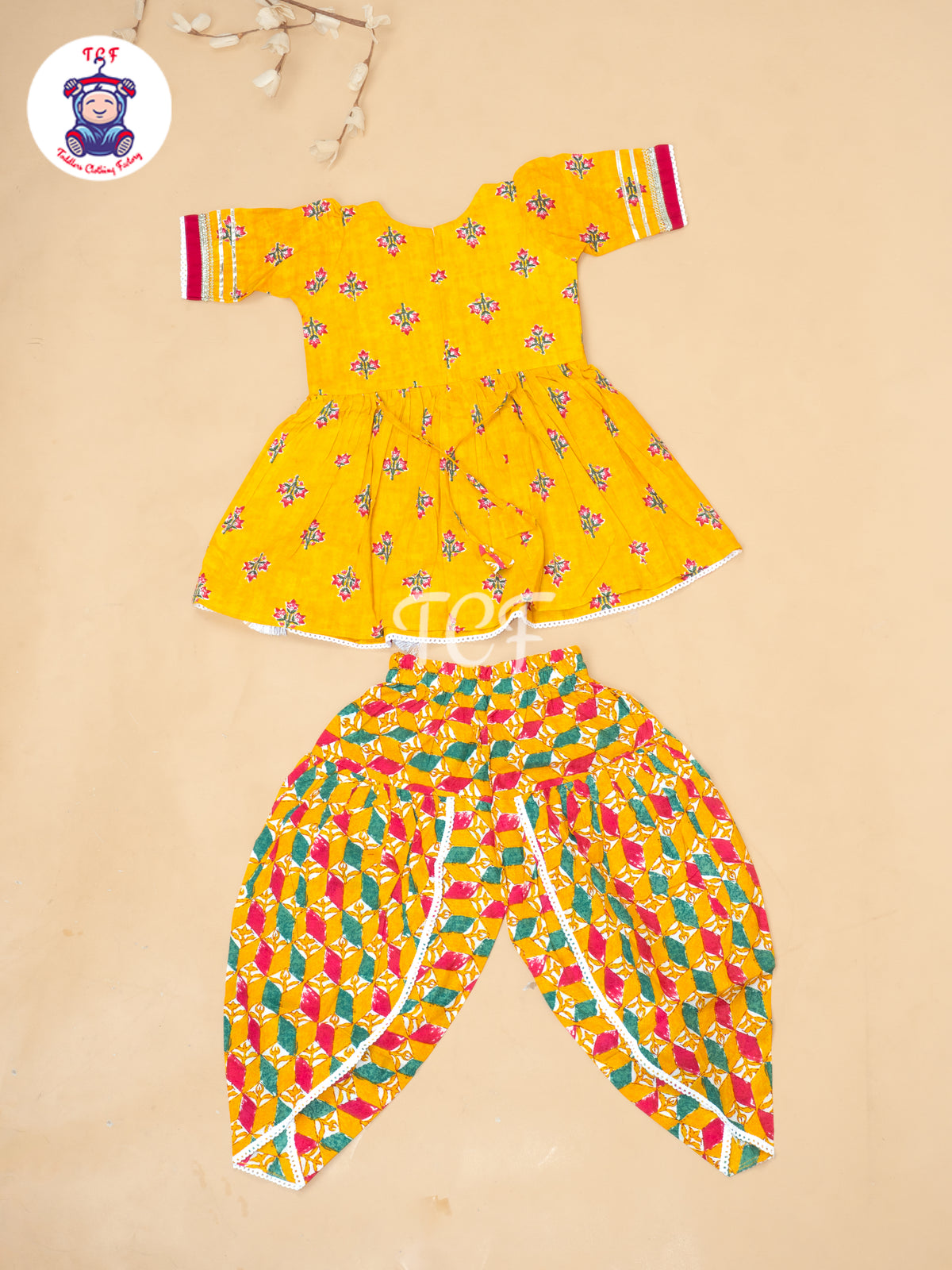 Mustard - Girls Embrodiery Salwar With  Dhoti