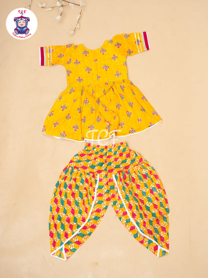Mustard - Girls Embrodiery Salwar With  Dhoti