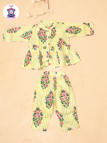 Yellow - Girls Big Butta Flower Dori Co-ords Sets