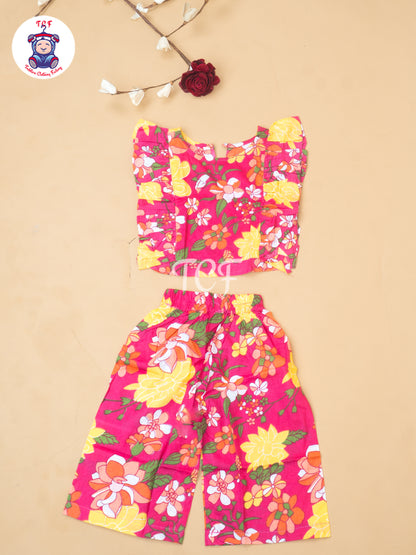 Pink - Girls Butterfly Top With Plazzo