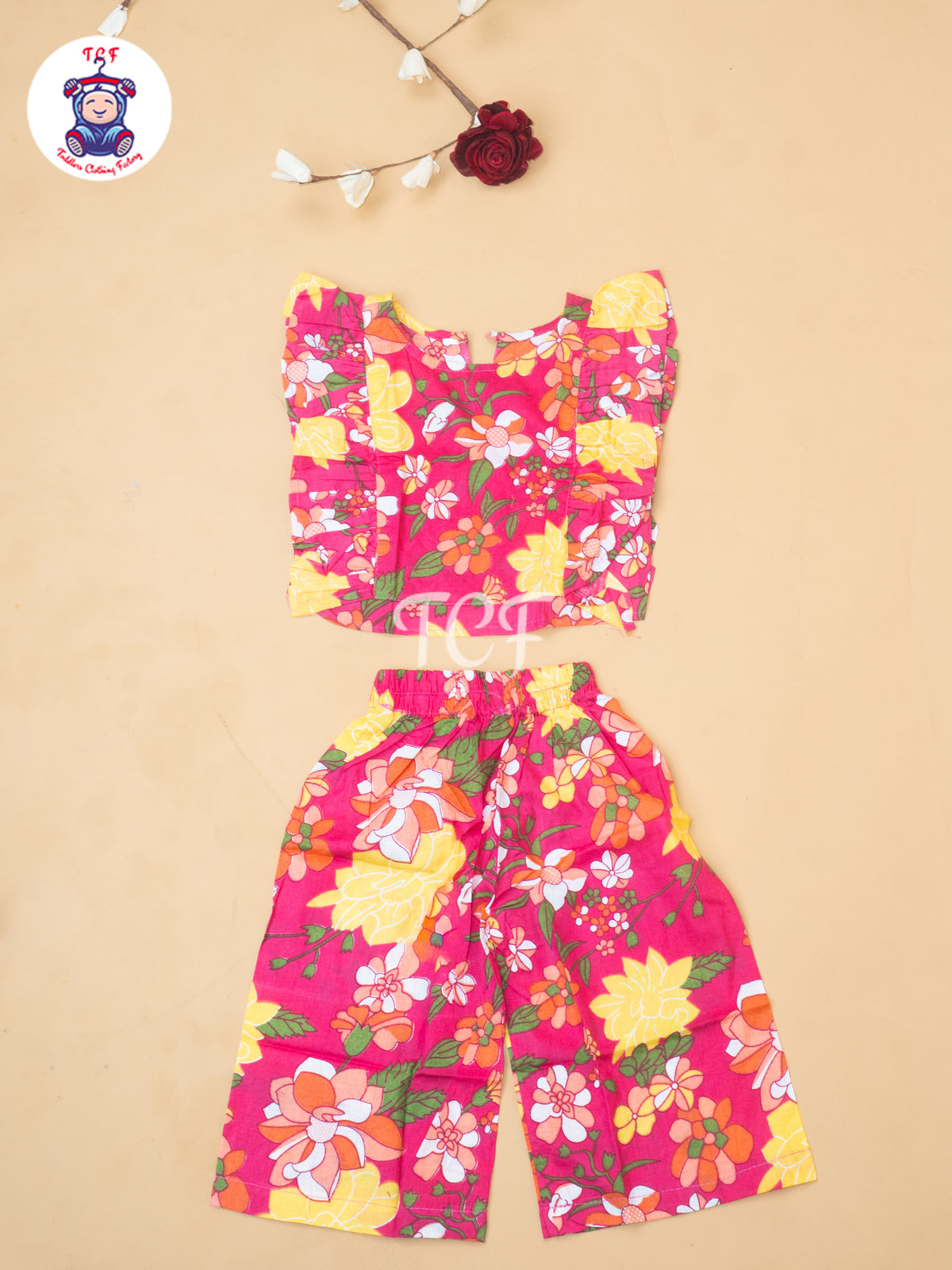 Pink - Girls Butterfly Top With Plazzo