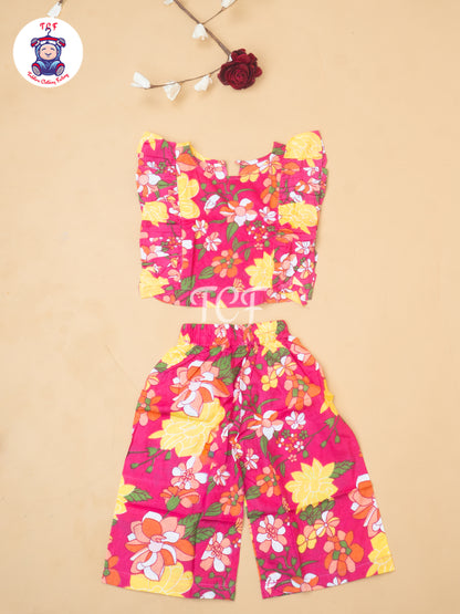 Pink - Girls Butterfly Top With Plazzo