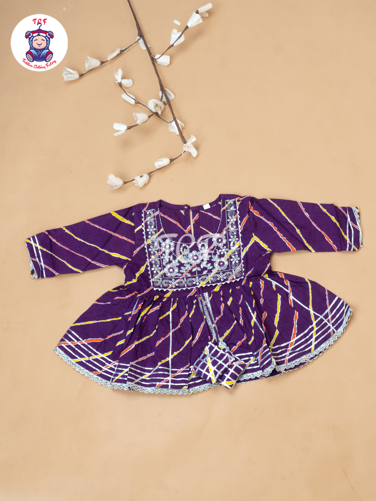 Purple - Girl Lehariya Zari Short Paplum Salwar