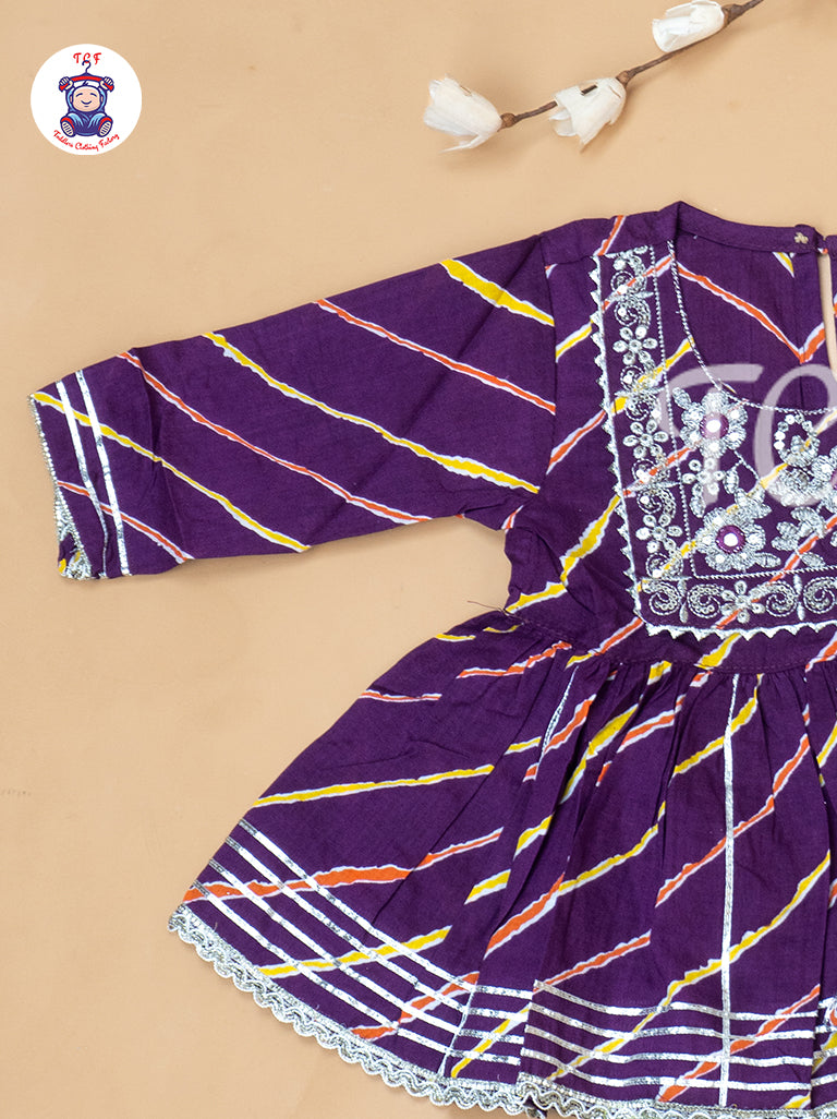 Purple - Girl Lehariya Zari Short Paplum Salwar