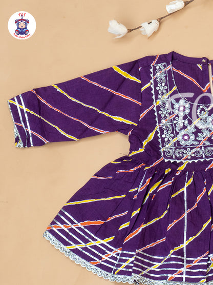 Purple - Girl Lehariya Zari Short Paplum Salwar