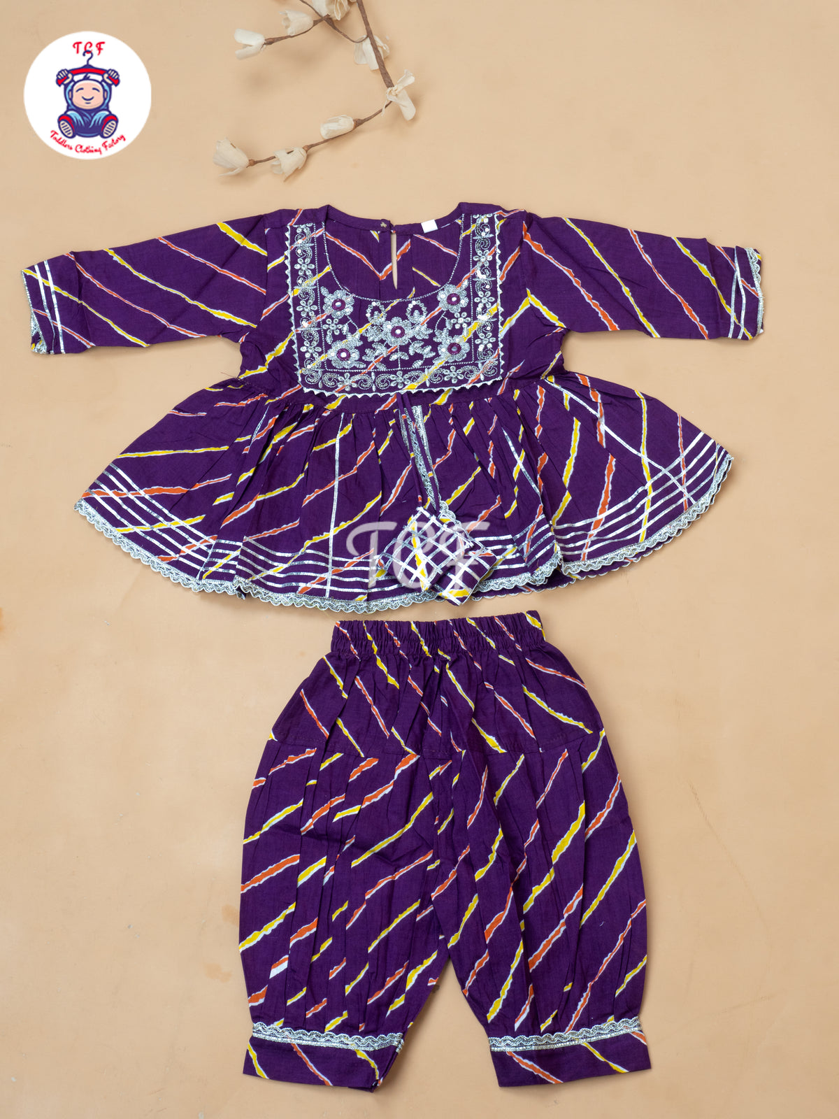 Purple - Girl Lehariya Zari Short Paplum Salwar